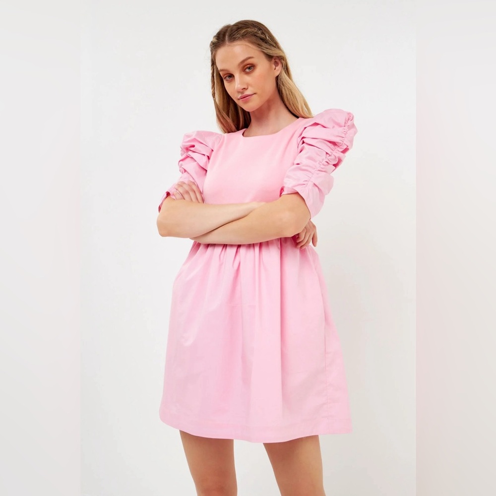 English Factory Pleated Puffed Sleeve mini dress size S